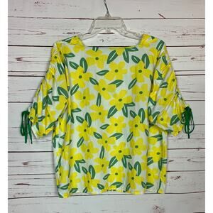 Easel Anthropologie Women's M Medium White Yellow Floral Short Sleeve Summer Top